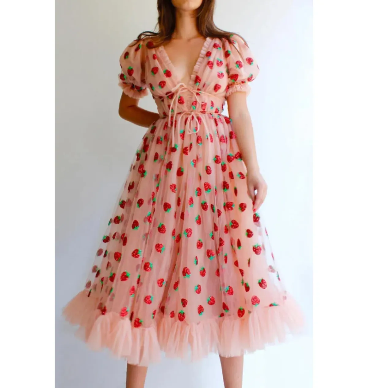 Lirika Matoshi Strawberry Midi Dress Print Size 12 - Image 1