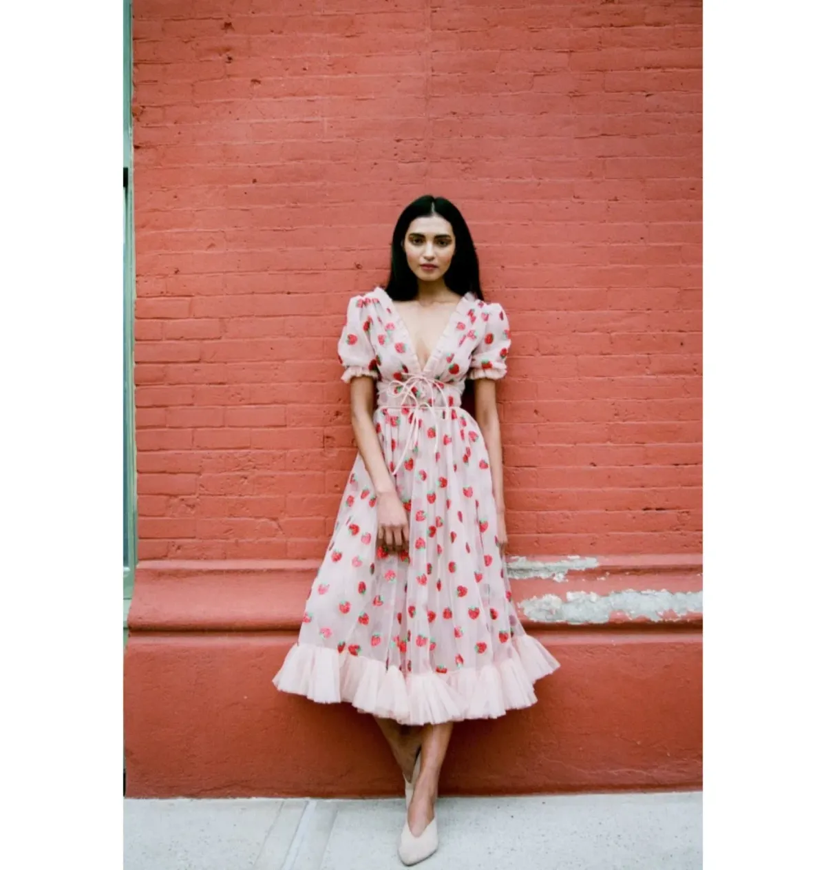 Lirika Matoshi Strawberry Midi Dress Print Size 12 - Image 4