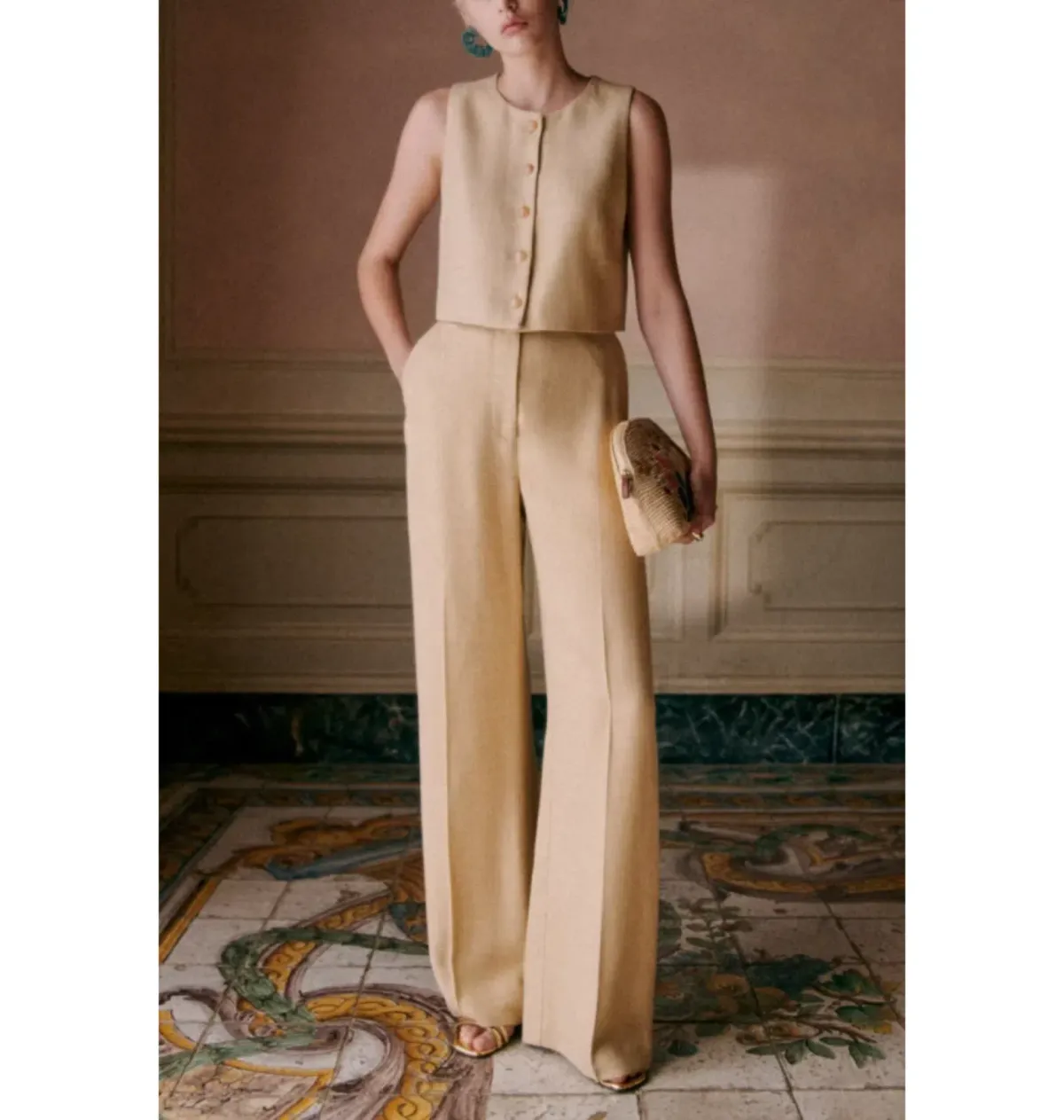 Sezane Altea Blouse Beige Size 12 - Image 1