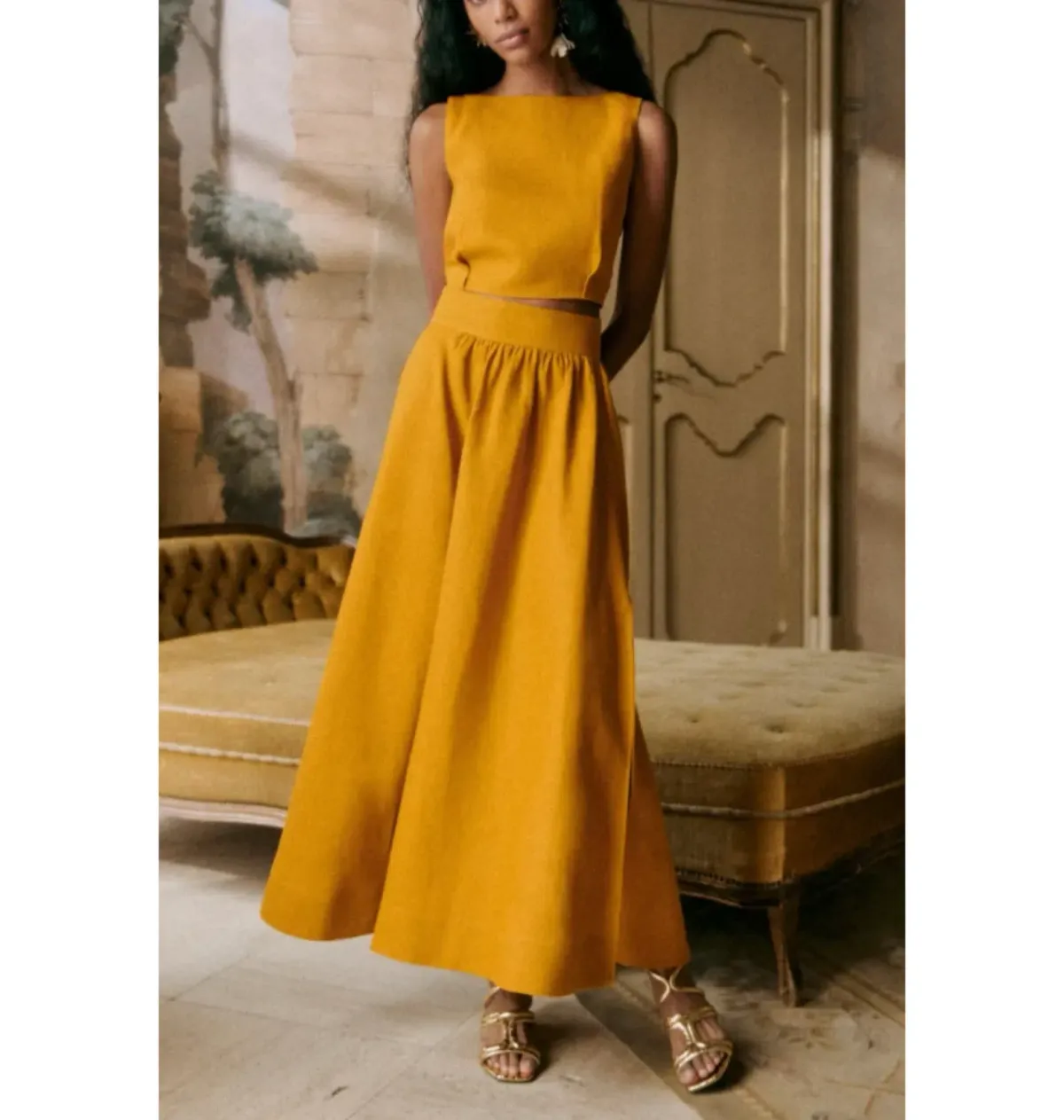 Sezane Ochre Co Ords Maxi Dress Yellow Size 12 - Image 1