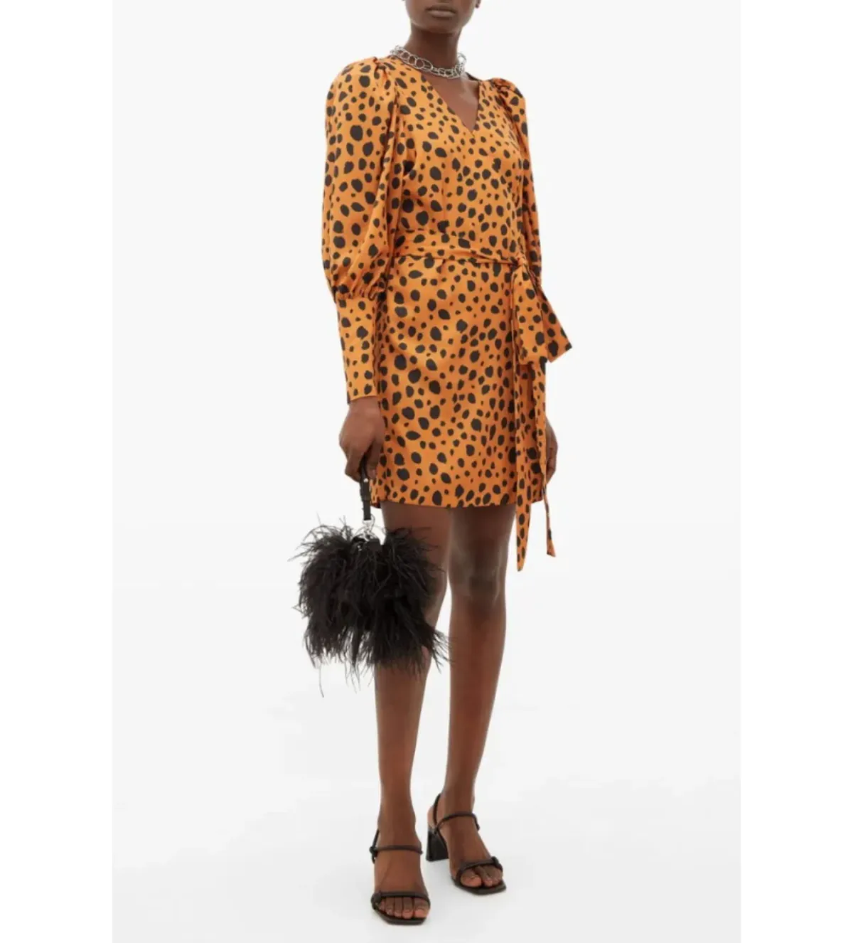 Rhode Frankie Leopard-Print Polka-Dot Satin Wrap Mini Dress Size UK 10 - Image 2