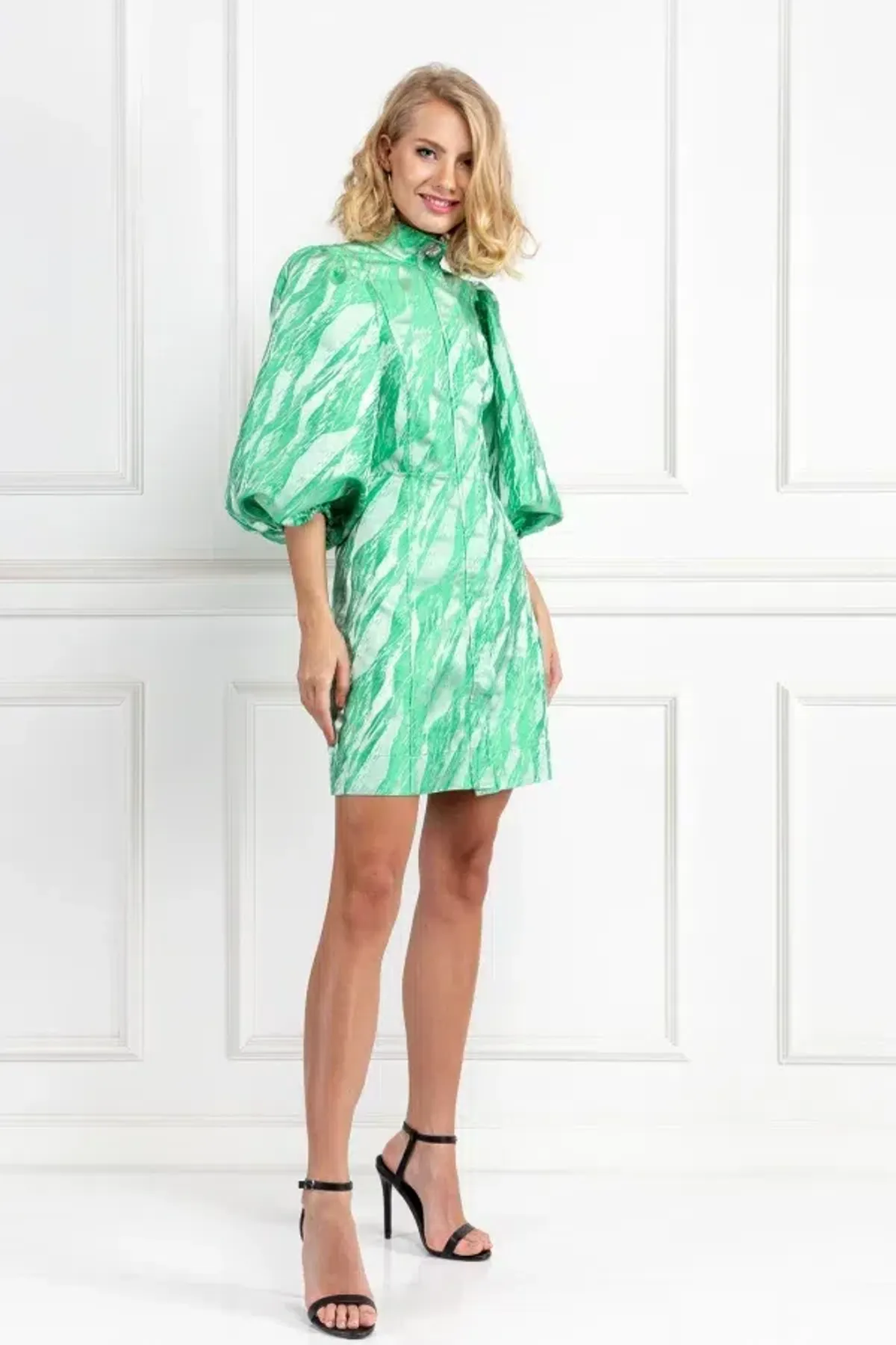 Ganni Jacquard Mini Dress Green Size UK 10 - Image 1