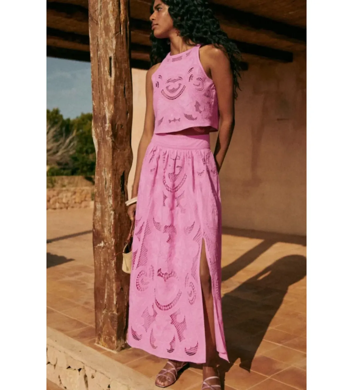 Sezane Rent Uanna Top and Sophie Skirt Set Pink Size UK 12  - Image 1