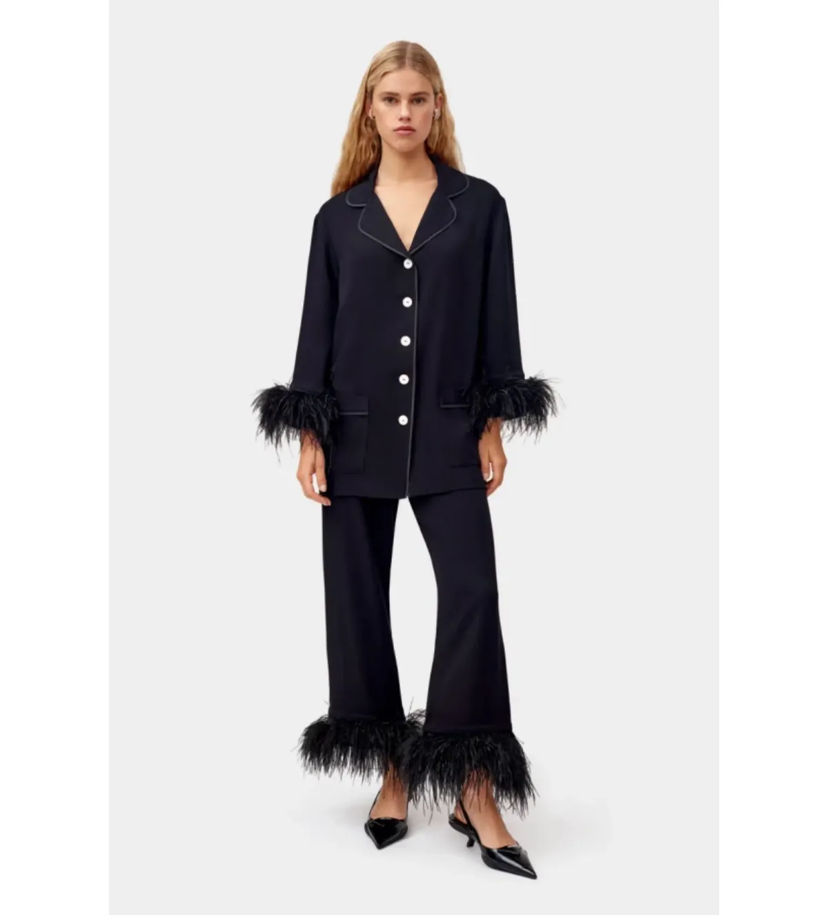 Sleeper Party Pyjama Set with double feathers Black Size L/UK 14-16 - Image 2