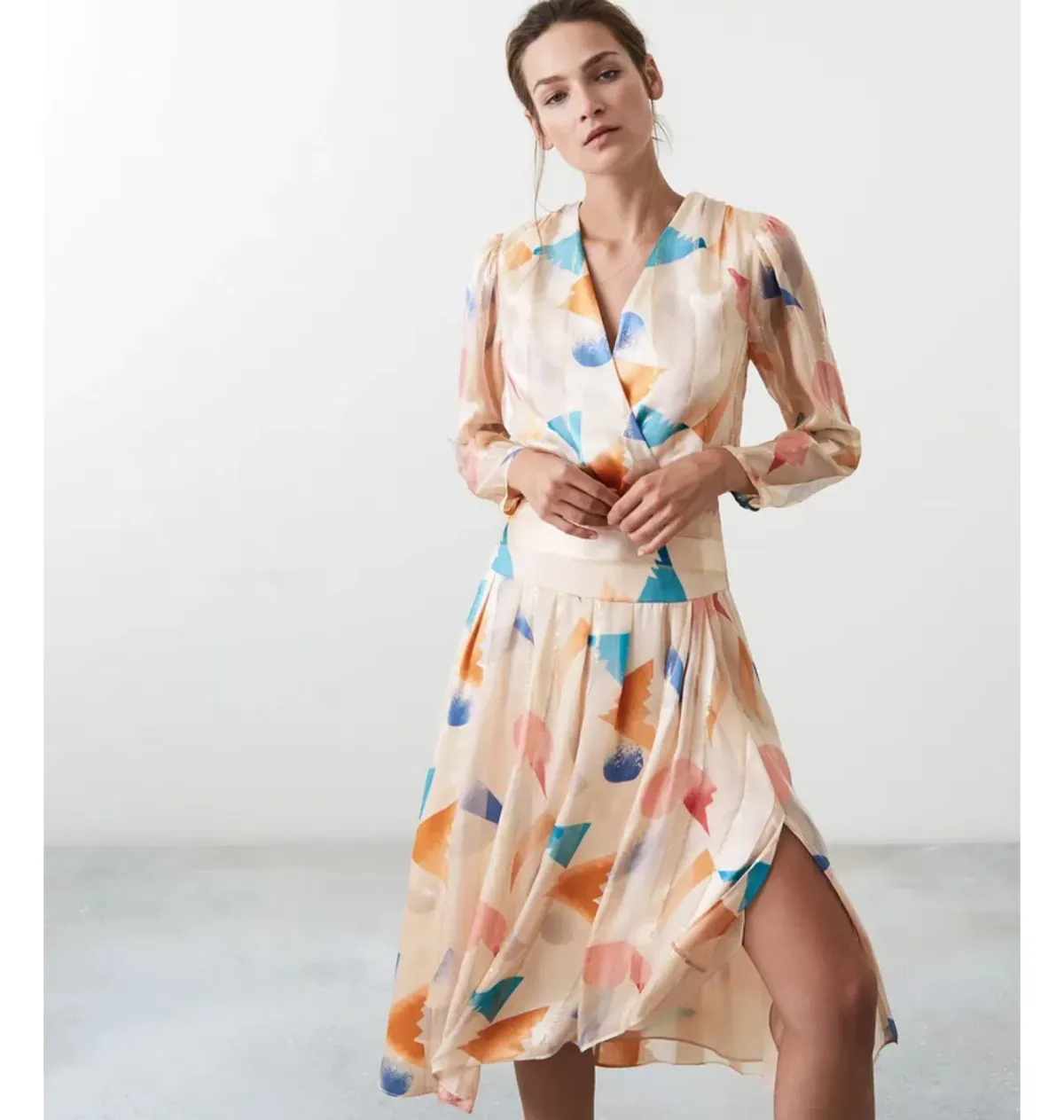 Reiss Silk Peachy Pattern Midi Dress Multi Size UK 12 - Image 2