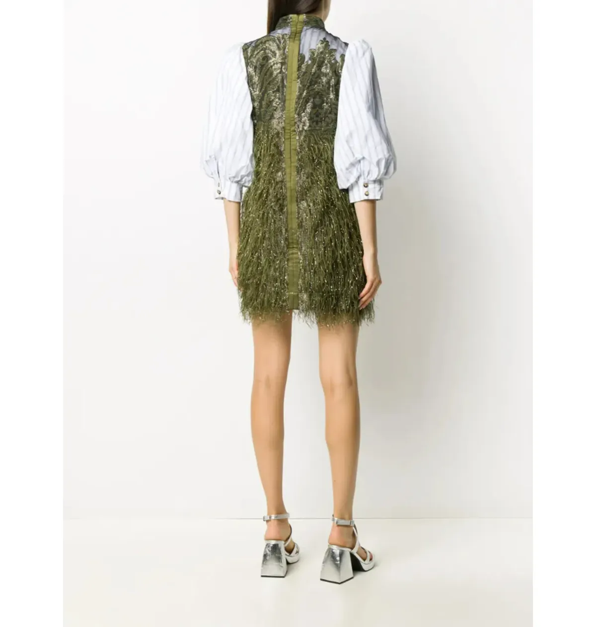 Ganni Feathery Cotton Mini Dress Green Size UK 10 - Image 3