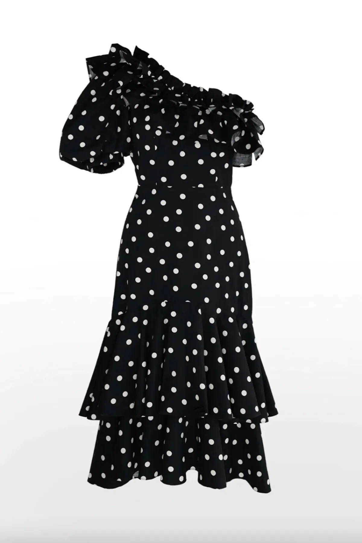 Queens of Archive Jeanne Noir Black Polka Dots Midi Dress Size UK 12 - Image 3