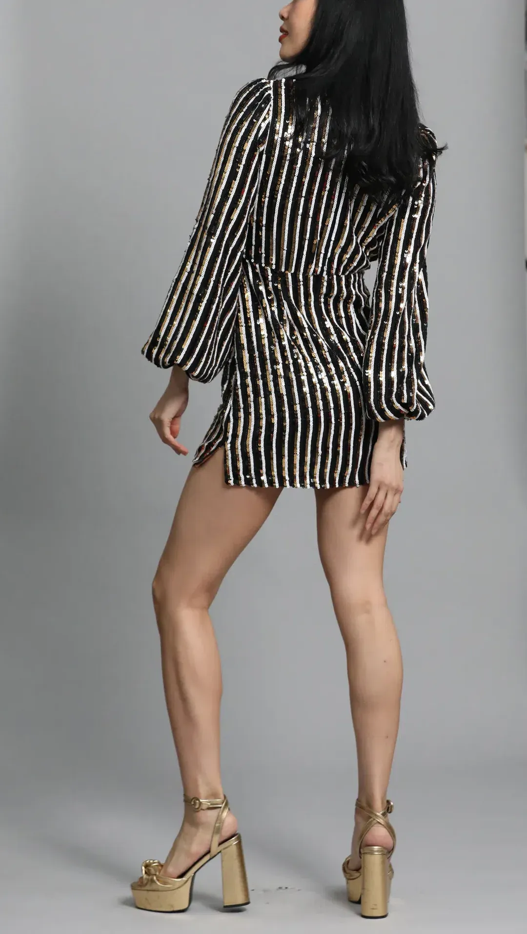 Rixo Samantha Sequin Mini Dress Mono Gold Size UK 12 for rent on The Volte - main image