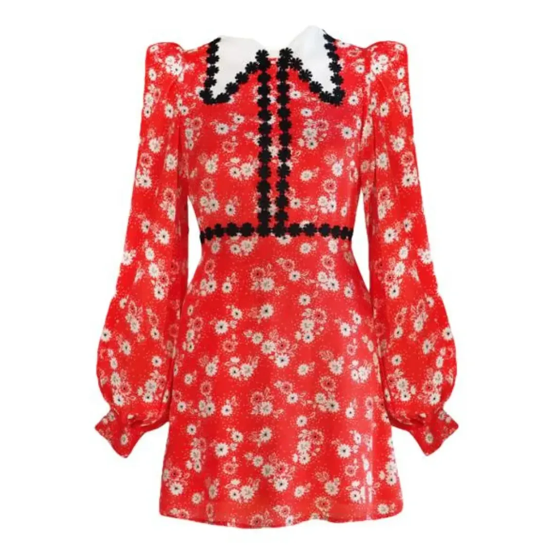 Queens of Archive Mary Daisy Print Mini Dress Red Size UK 10 for rent on The Volte - main image