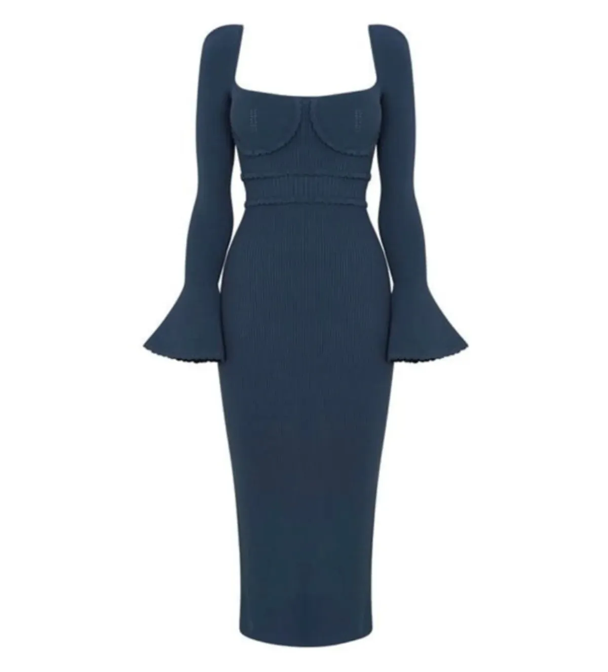 Self Portrait Scallop Jersey Midi Dress Navy Size UK 16 - Image 4