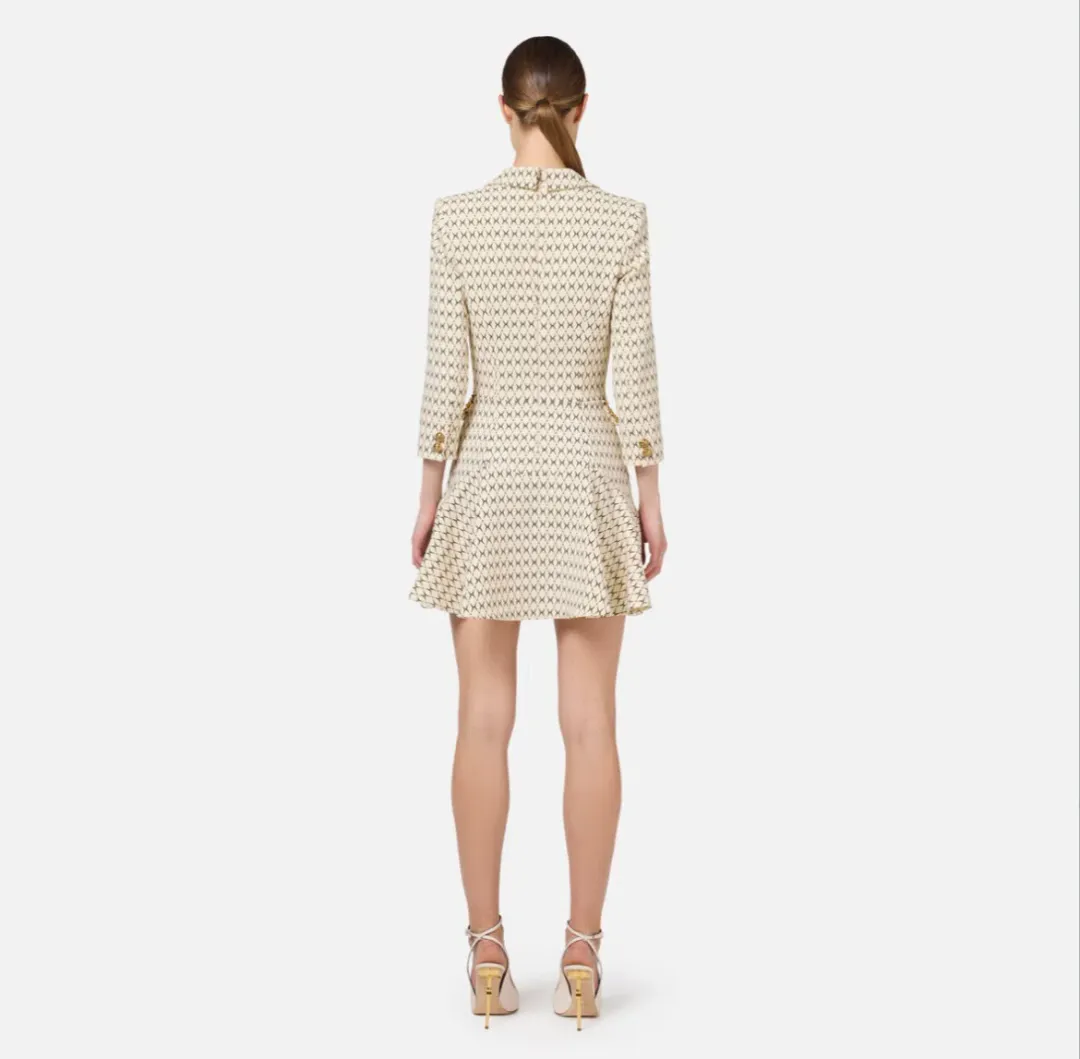 Elisabetta Franchi Cream Mini Coat Dress Trimmed With Gold Chain and Leather Size UK 10 for rent on The Volte - main image
