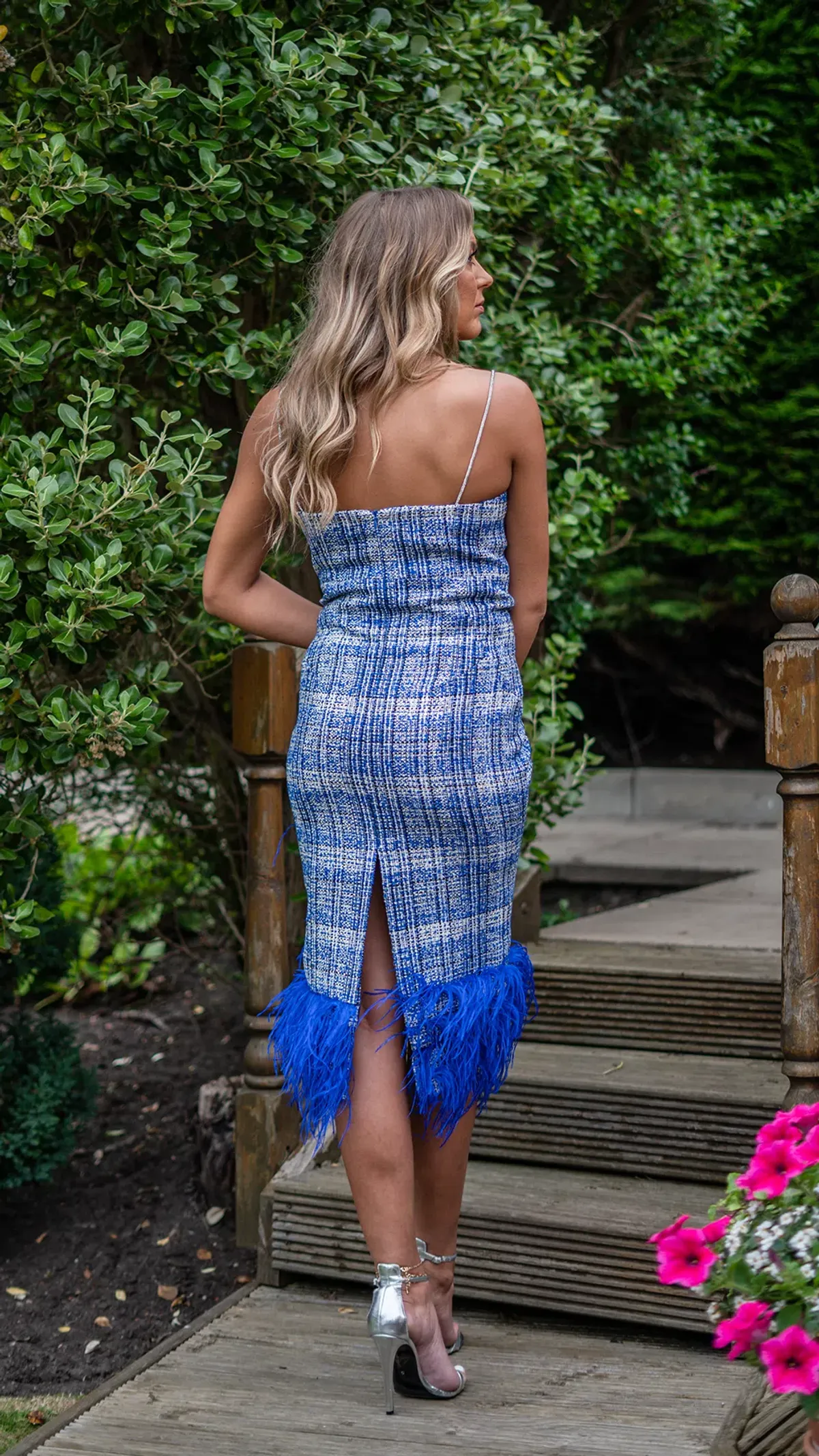 Karen Millen Tweed Midi Dress Blue Size UK 14 - Image 2