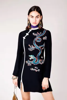 RIXO Oriental Orchid Dragon Mini Dress Black Size 10 for rent on The Volte - image 1