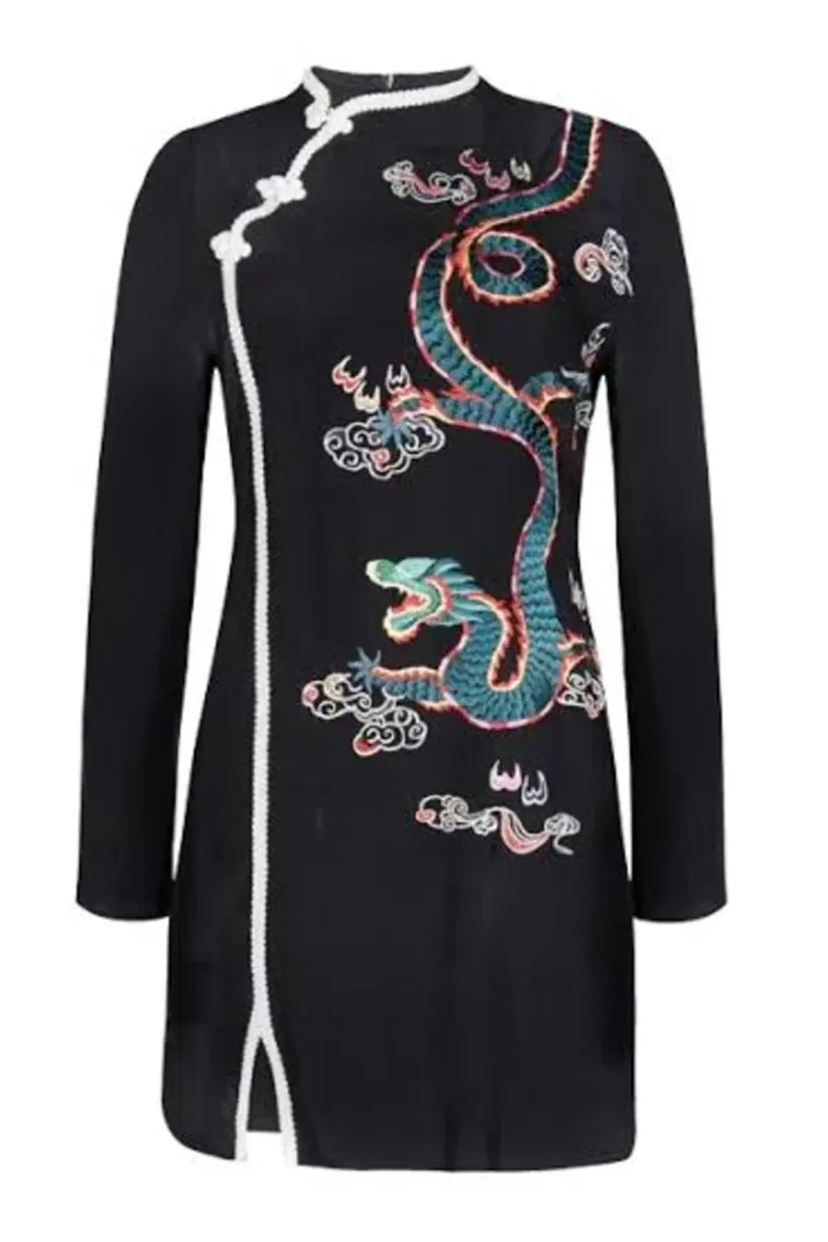 RIXO Oriental Orchid Dragon Mini Dress Black Size 10 - Image 2