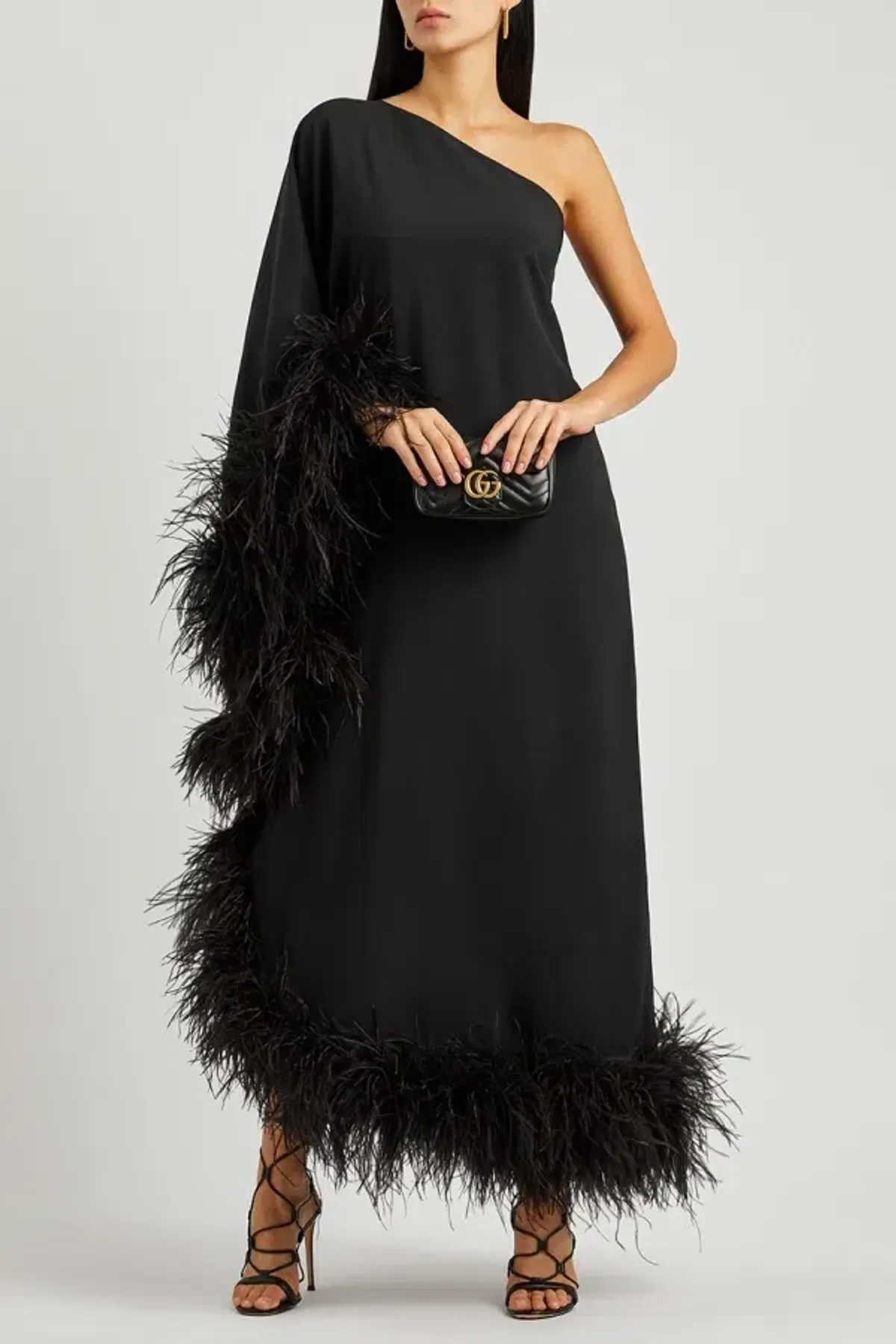 Taller Marmo Ubud Feather One Shoulder Gown Black Size 10 - Image 1