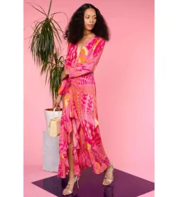 Rixo Rose Psychedelic Butterfly Dress Pink Print Size UK 10 for rent on The Volte - image 1