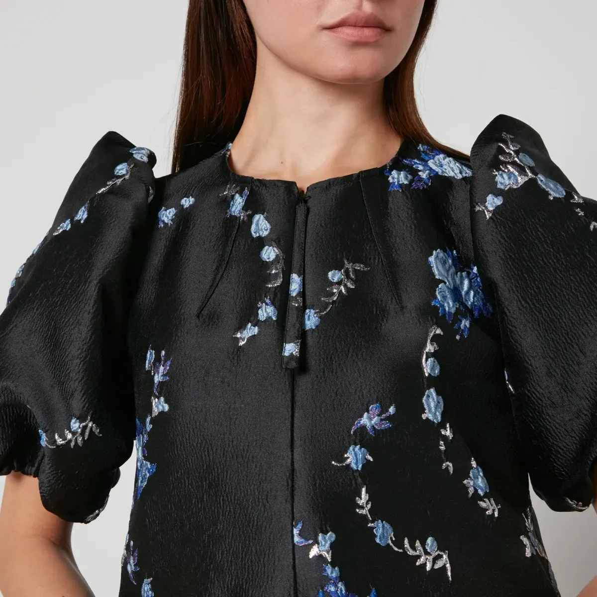 Ganni Jacquard Mini Dress Black Floral Size UK 10 - Image 5