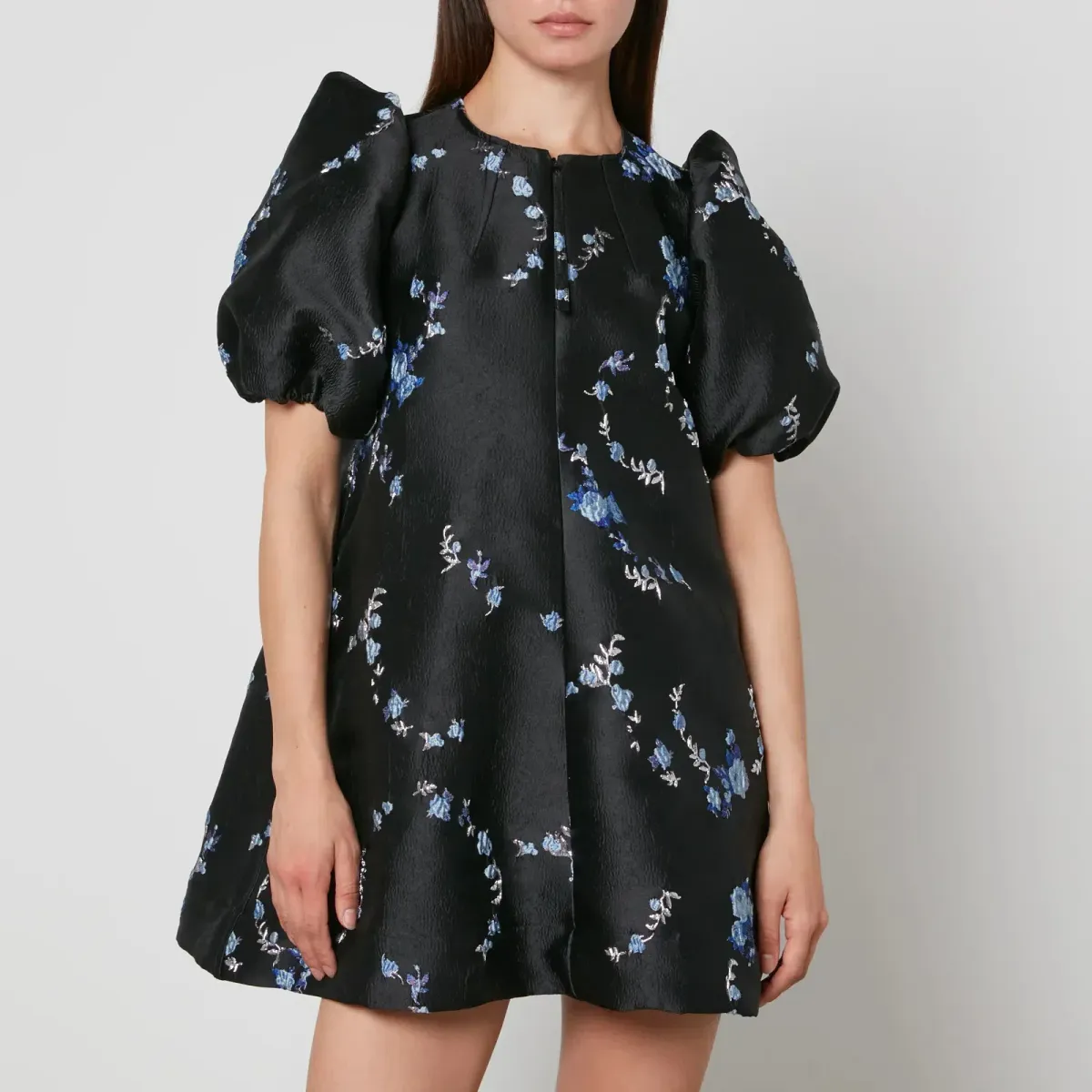 Ganni Jacquard Mini Dress Black Floral Size UK 10 - Image 3