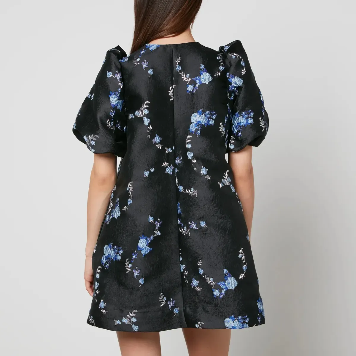 Ganni Jacquard Mini Dress Black Floral Size UK 10 - Image 4