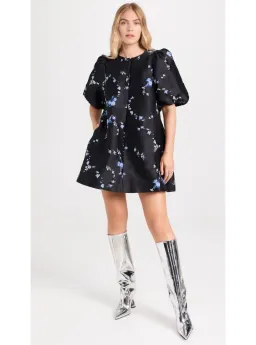 Ganni Jacquard Mini Dress Black Floral Size UK 10 for rent on The Volte - image 1