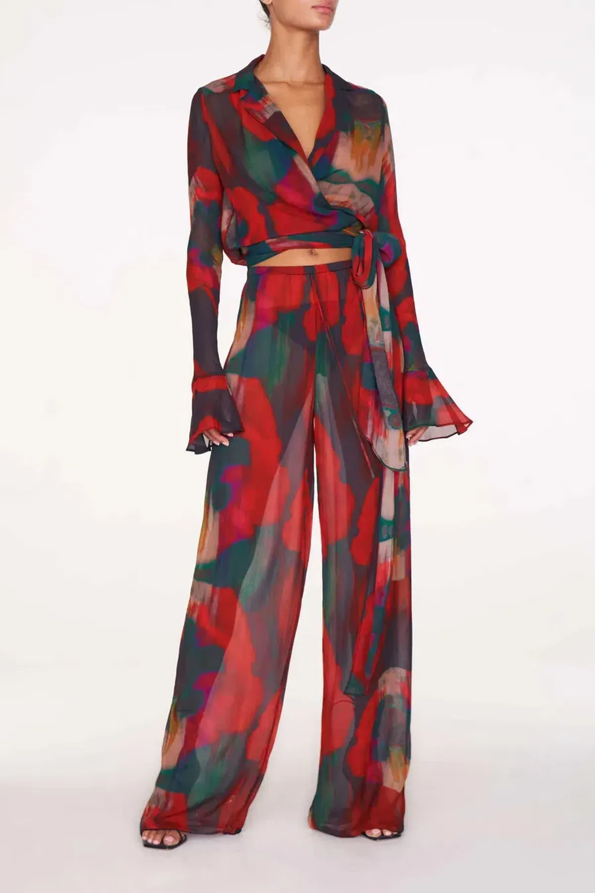 Rat & Boa Gemini Blouse Size M/UK10 and Roma Trousers Size L/UK12 Set Abstract Poppy Print - Image 5