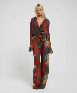 Rat & Boa Gemini Blouse Size M/UK10 and Roma Trousers Size L/UK12 Set Abstract Poppy Print for rent on The Volte - image 1