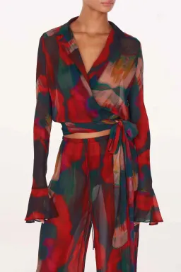 Rat & Boa Gemini Blouse Size M/UK10 and Roma Trousers Size L/UK12 Set Abstract Poppy Print for rent on The Volte - image 6