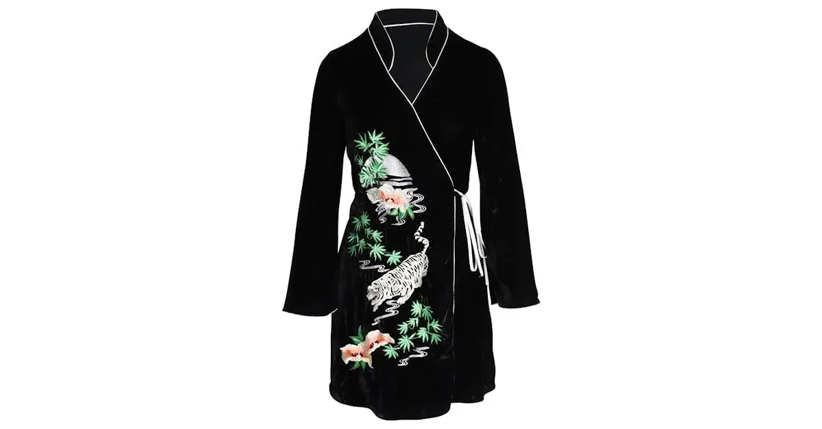 RIXO Iris Tiger Wrap Mini Dress Black Size UK 12 - Image 4