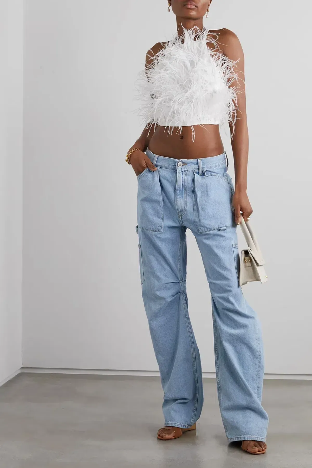 Cult Gaia Joey Open back Feather Embellished Crepe Top White Size UK 12 - Image 1