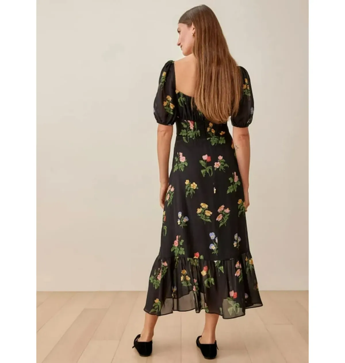 Reformation Charlee Dress Black Floral Size UK 12 - Image 2