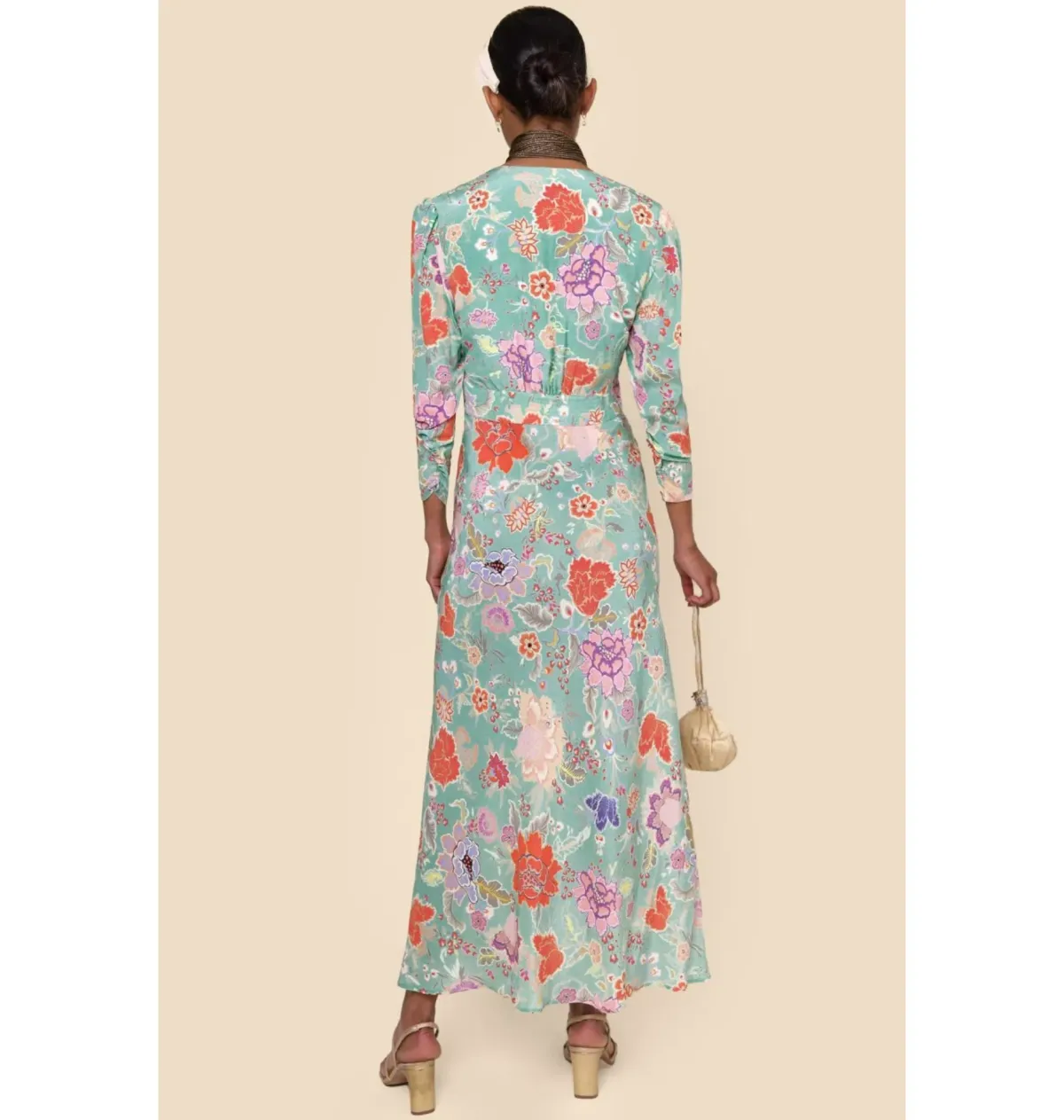 Rixo Selma Dress Mint Peony Flora Size UK 12 - Image 2