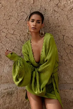 Rat & Boa Harlequin Mini Dress Cypress Green Size M / UK 10 for rent on The Volte - image 1