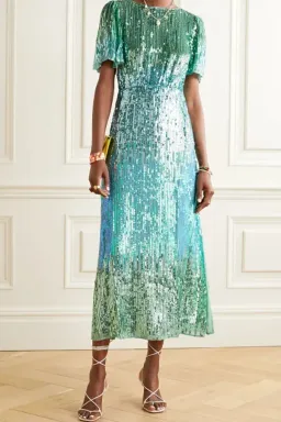 RIXO Rent Venus Turquoise Sequin Midi Dress Size UK 12 for rent on The Volte - image 2
