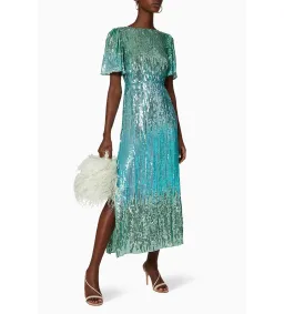 RIXO Rent Venus Turquoise Sequin Midi Dress Size UK 12 for rent on The Volte - image 1
