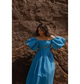 Aje Eugenie Midi Dress Azure Blue Size UK 10 for rent on The Volte - image 3