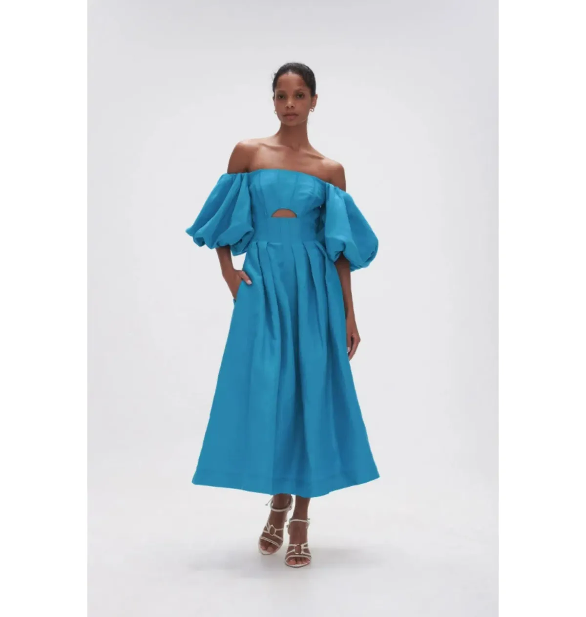 Aje Eugenie Midi Dress Azure Blue Size UK 10 - Image 2