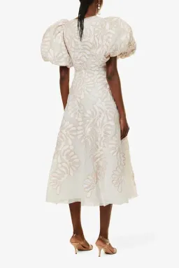 Aje Botanical Applique Puff Sleeve Midi Dress Ivory/Ecru Size UK 10 for rent on The Volte - image 3