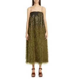 Ganni Feather Jacquard Midi Dress in Green Size UK 8 for rent on The Volte - image 2