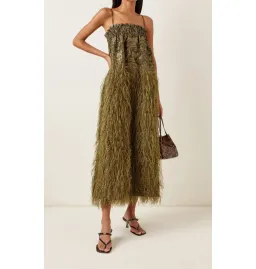 Ganni Feather Jacquard Midi Dress in Green Size UK 8 for rent on The Volte - image 1