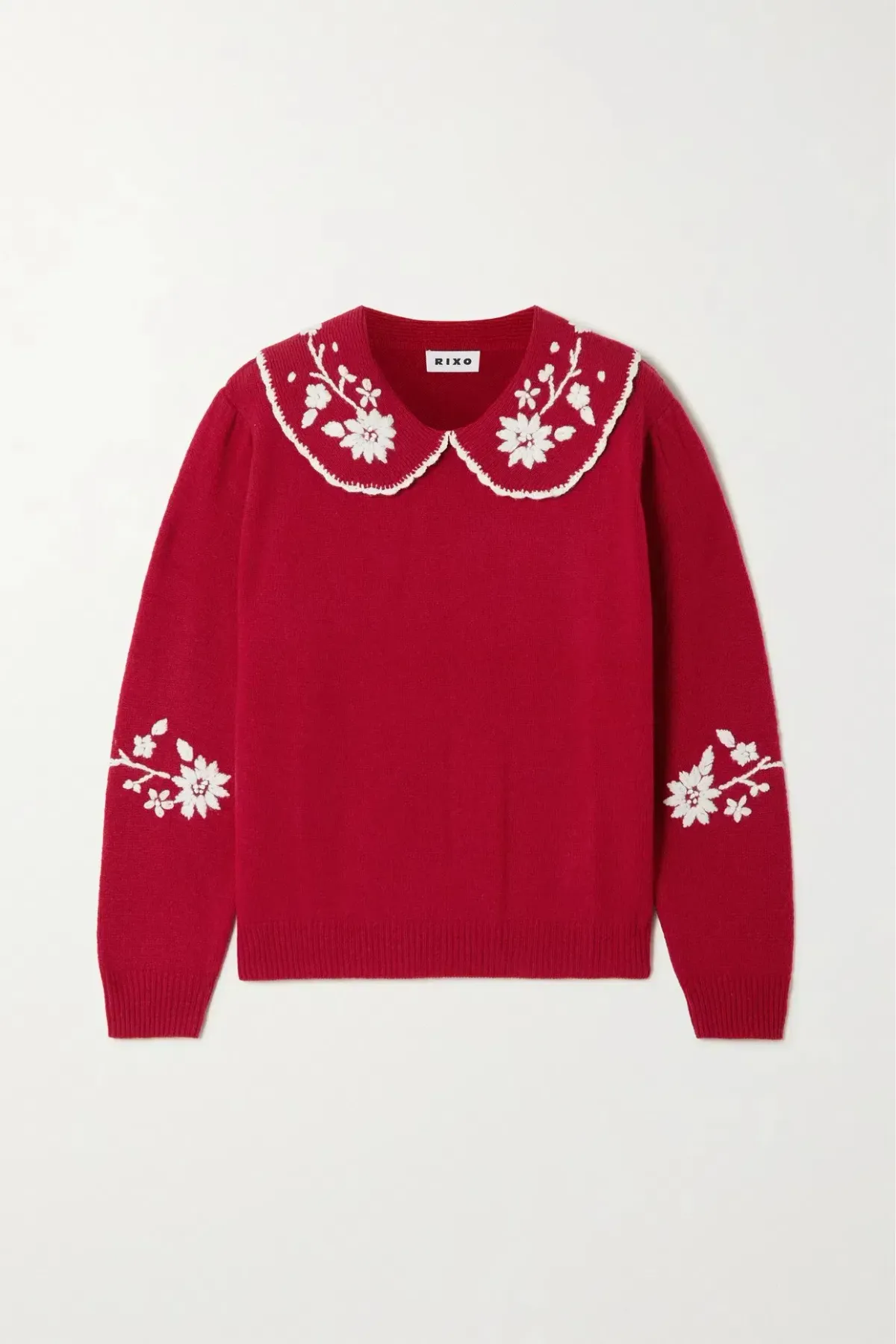 Rixo Lula Embroidered Wool Sweater Red Size S / UK 10 - Image 4