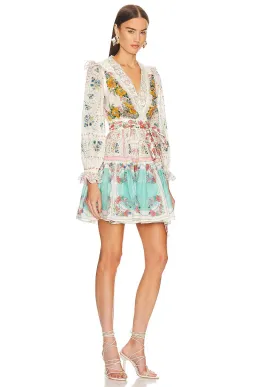 Zimmermann Clover Patched Wrap Lace Mini Dress Patch Painted Floral Size 12 for rent on The Volte - image 2