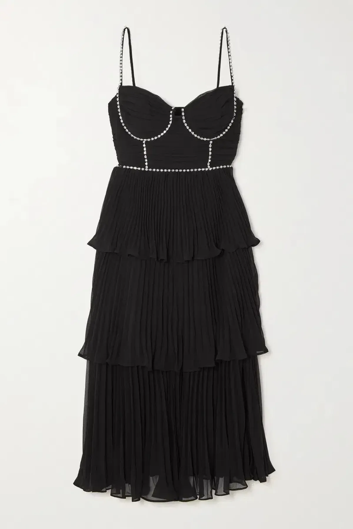 Self Portrait Diamante Embellished Tiered Chiffon Midi Dress Black Size 12 - Image 3