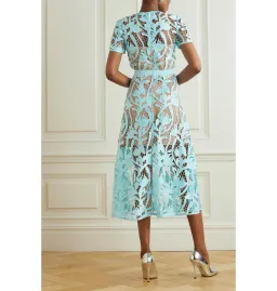 Self-portrait Grosgrain Guipure Lace Midi Dress Blue Size UK 12 for rent on The Volte - image 2
