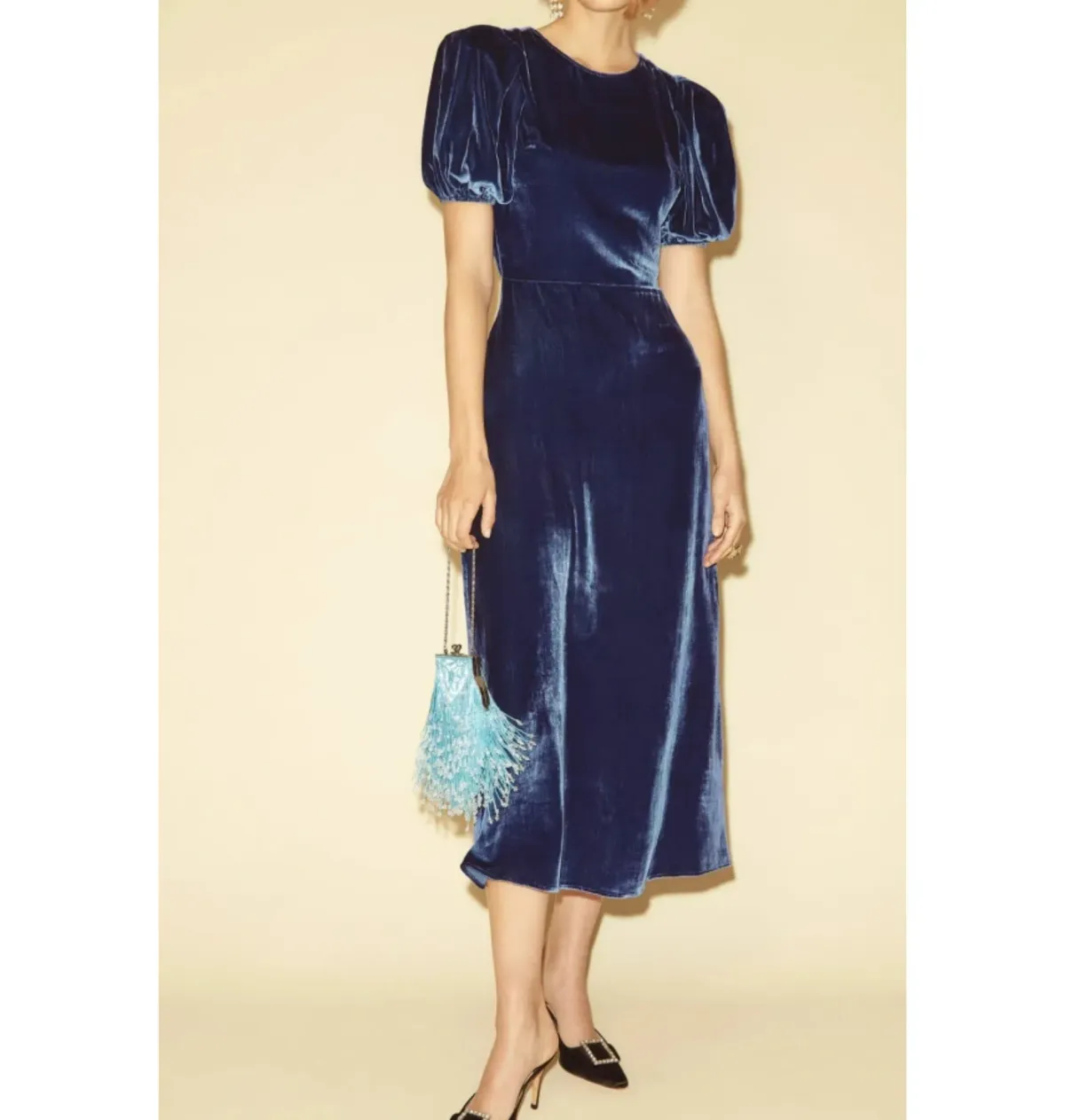 Reformation Livia Velvet Dress Blue Size UK 10 - Image 2