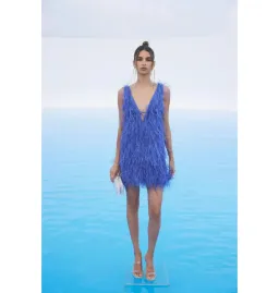 Cult Gaia Ansel Feather Dress Blue Size UK 12 for rent on The Volte - image 2