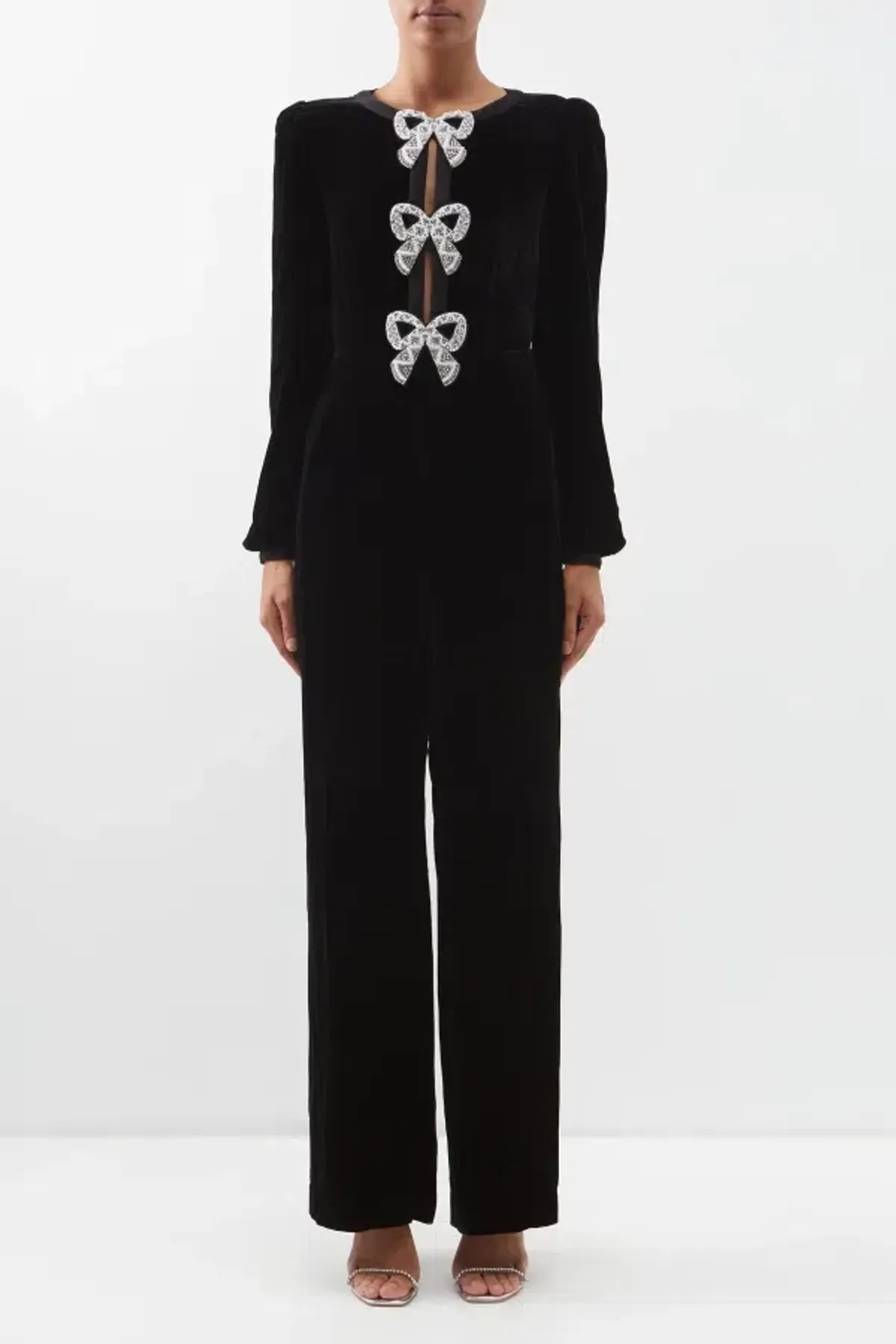 Saloni Camille Crystal Bow Jumpsuit Black Size UK 14 - Image 2
