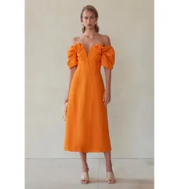 Cult Gaia Muna Off Shoulder Midi Dress Orange Size UK 12 for rent on The Volte - image 1