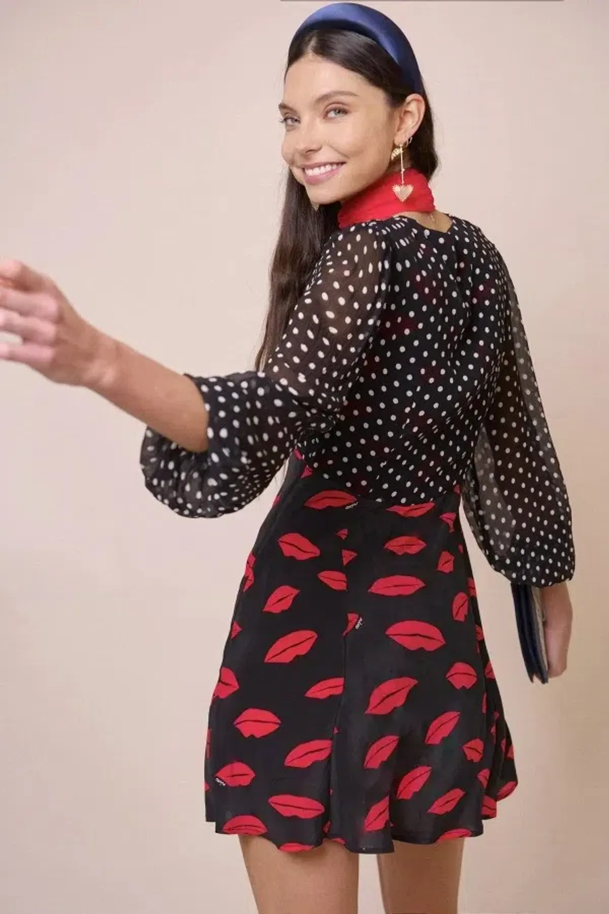 Rixo Lia Lip Mini Dress Kiss Print Size S / UK 10 - Image 4