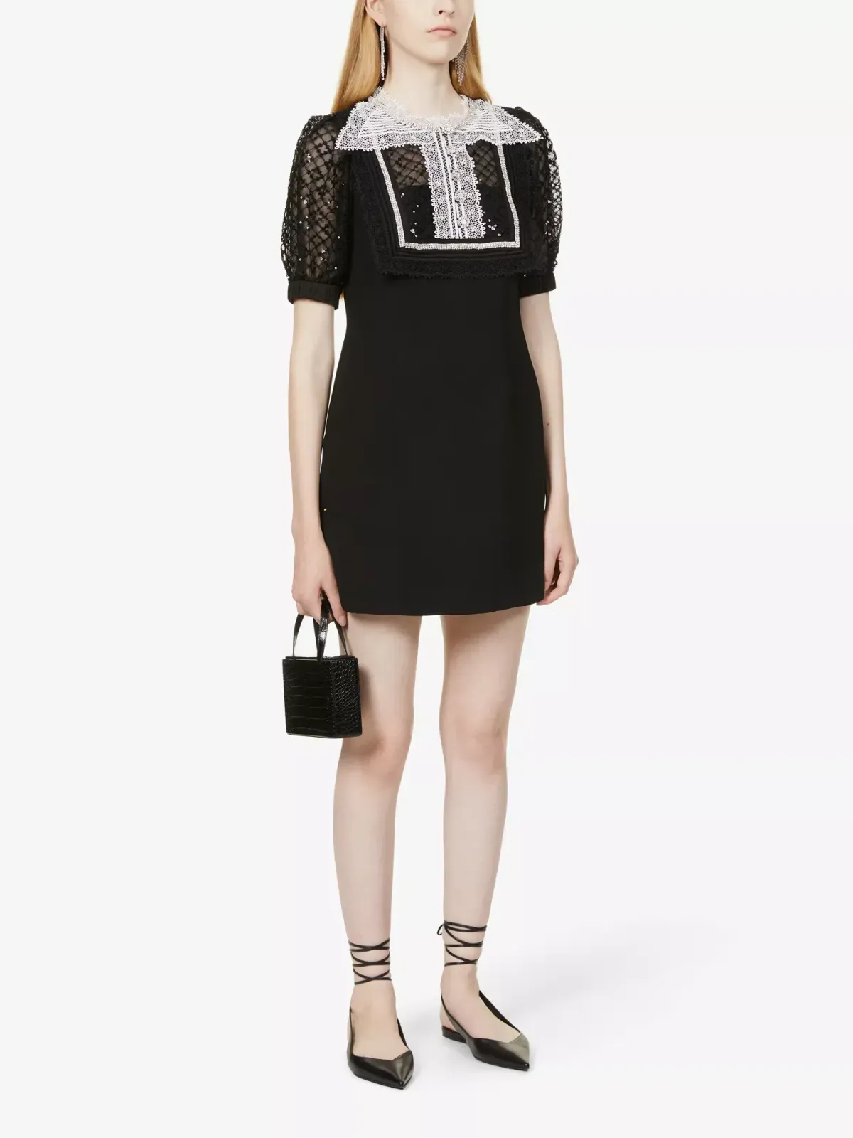 Self Portrait Diamante Bib Front Collared Mini Dress Black Size UK 12 - Image 2