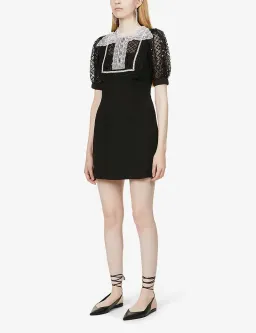 Self Portrait Diamante Bib Front Collared Mini Dress Black Size UK 12 for rent on The Volte - image 1